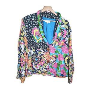 80s 90s Patchwork Floral Heart Jacket Boho Cottagecore Artwear Bold Size XL 1X